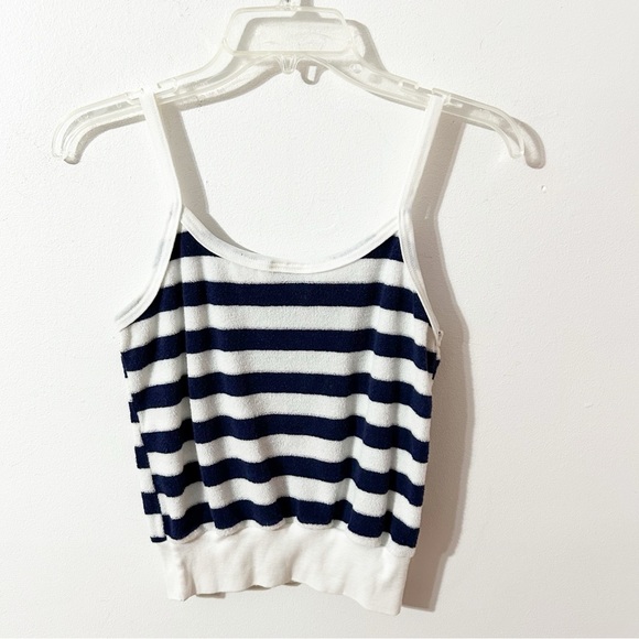 Vintage 1980’s Variety Terrycloth Striped Skinny Strap Tank Top Ribbed Waist💙🤍 - Picture 4 of 6
